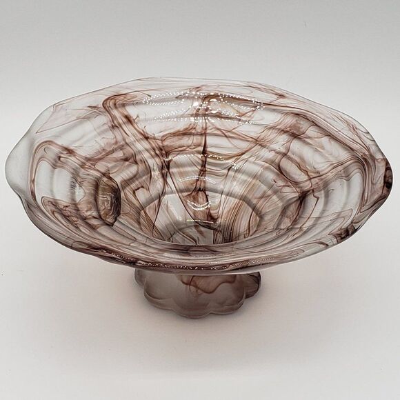 Walther & Sohne Oralit Sepia Vintage German Cloud Glass Pedestal Bowl - Picture 11 of 14